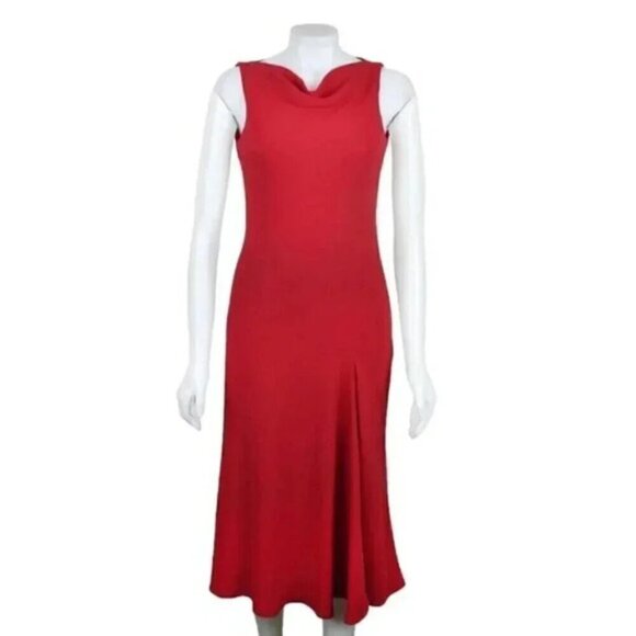 Vintage Jones New York Red  Midi Dress Cowl Neck Formal Front Slit Size 6 - Picture 1 of 9